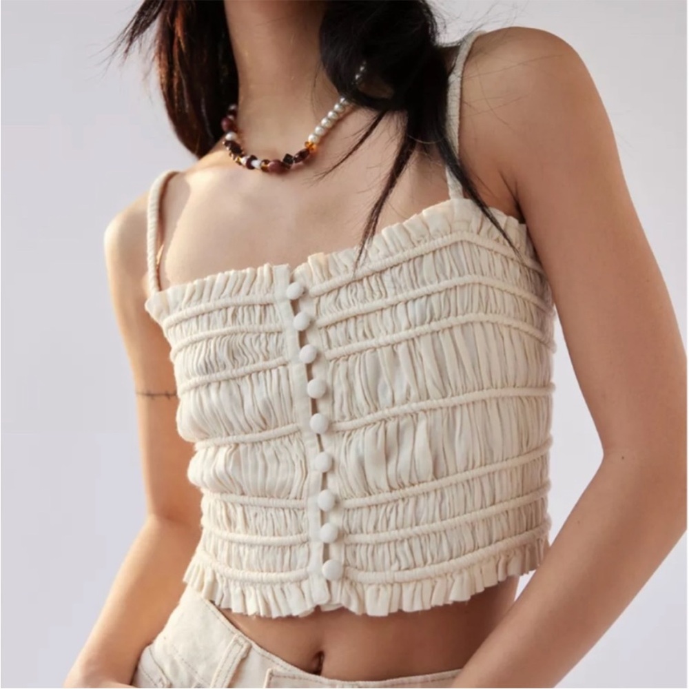 URBAN OUTFITTERS UO Chelsea Linen blend Ruched Crop top  - Large